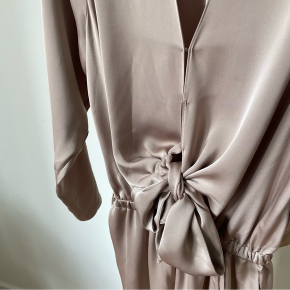 Ramy Brook Alec Front Tie Champagne Beige Satin Charmeuse Plunge Neck Jumpsuit S - Picture 6 of 11